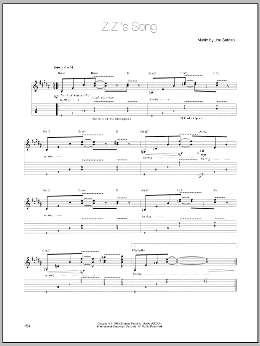 Learn to play Joe Satriani Z.Z.'s Song sheet music for Guitar Tab in minutes. Joe Satriani Z.Z.'s Song sheet music preview music notes and score for Guitar Tab including 2 page(s)