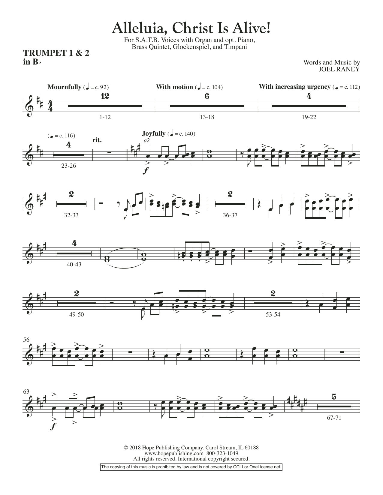 Joel Raney Alleluia, Christ Is Alive! - Bb Trumpet 1 & 2 sheet music, chords, lyrics - Printable PDF for Choir Instrumental Pak