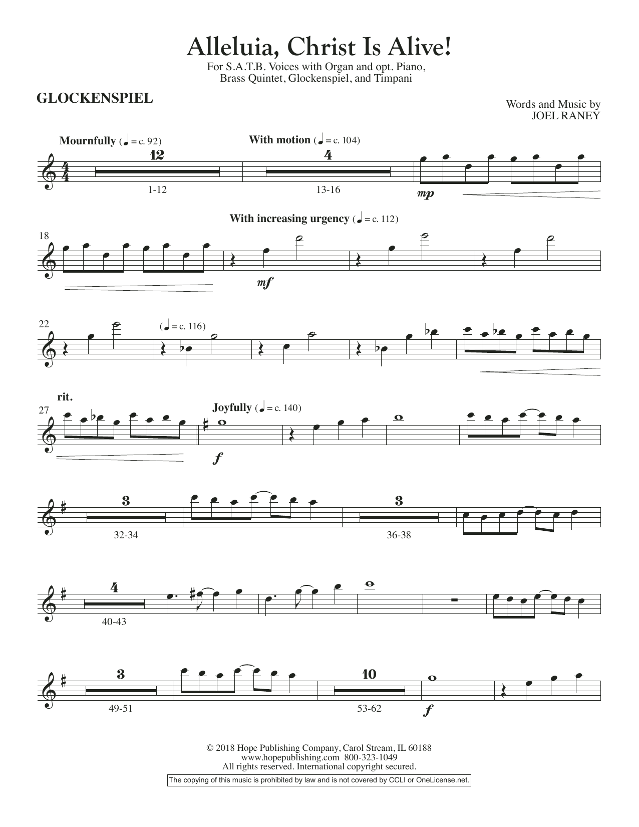 Joel Raney Alleluia, Christ Is Alive! - Glockenspiel sheet music, chords, lyrics - Printable PDF for Choir Instrumental Pak