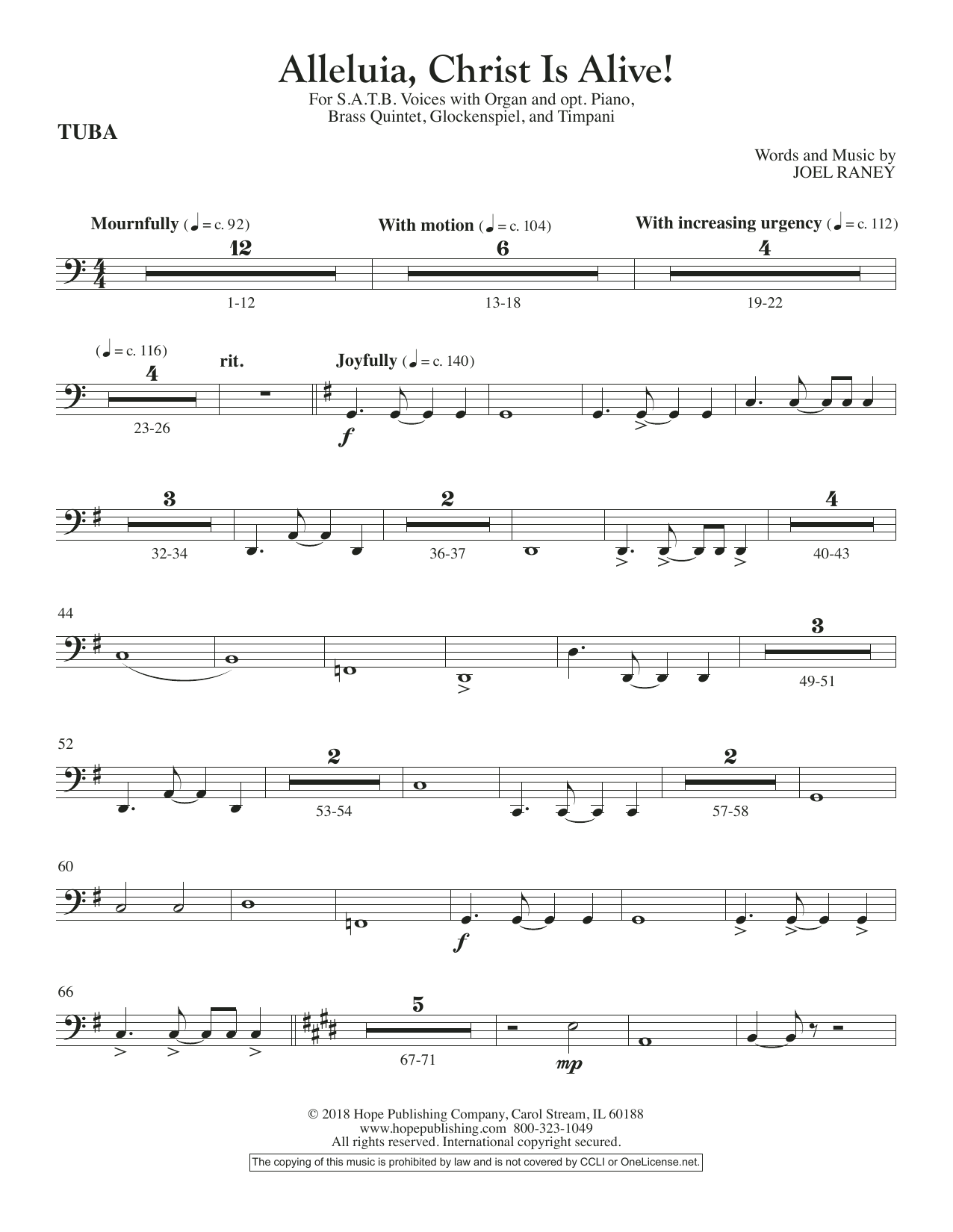 Joel Raney Alleluia, Christ Is Alive! - Tuba sheet music, chords, lyrics - Printable PDF for Choir Instrumental Pak