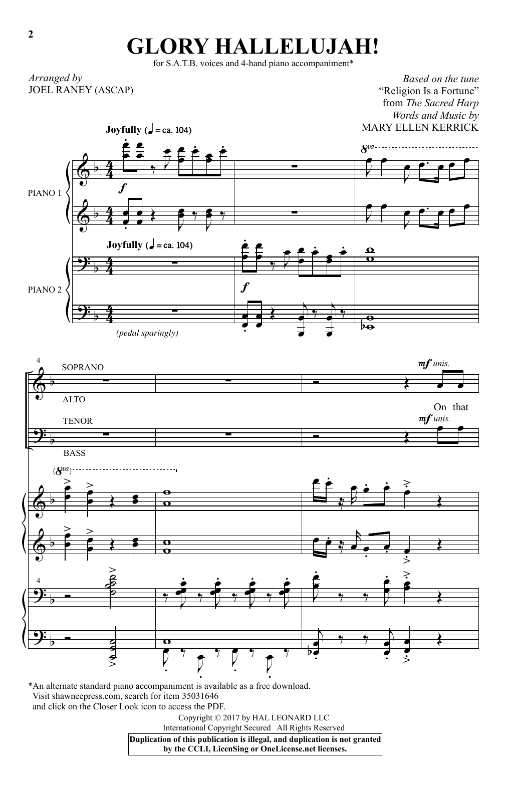 Joel Raney Glory Hallelujah! sheet music, chords, lyrics - Printable PDF for SATB