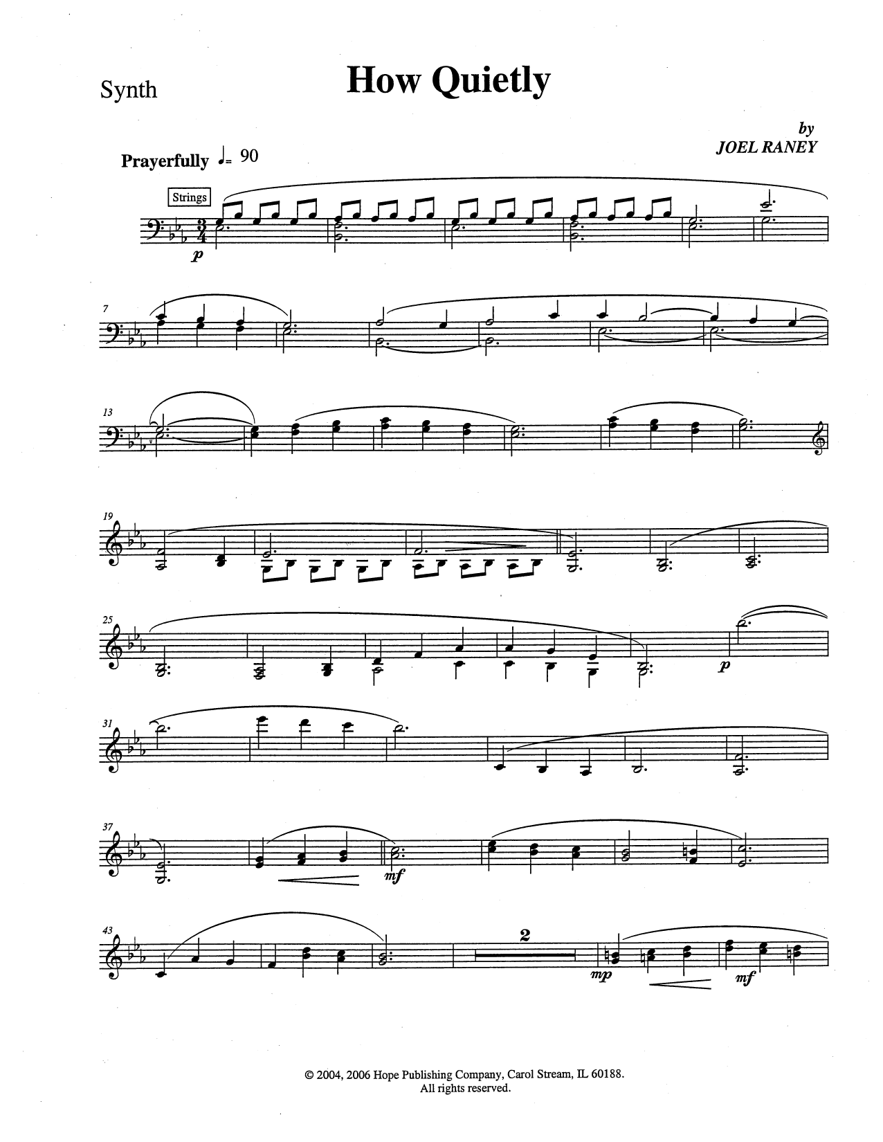 Joel Raney How Quietly - Synthesizer sheet music, chords, lyrics - Printable PDF for Choir Instrumental Pak