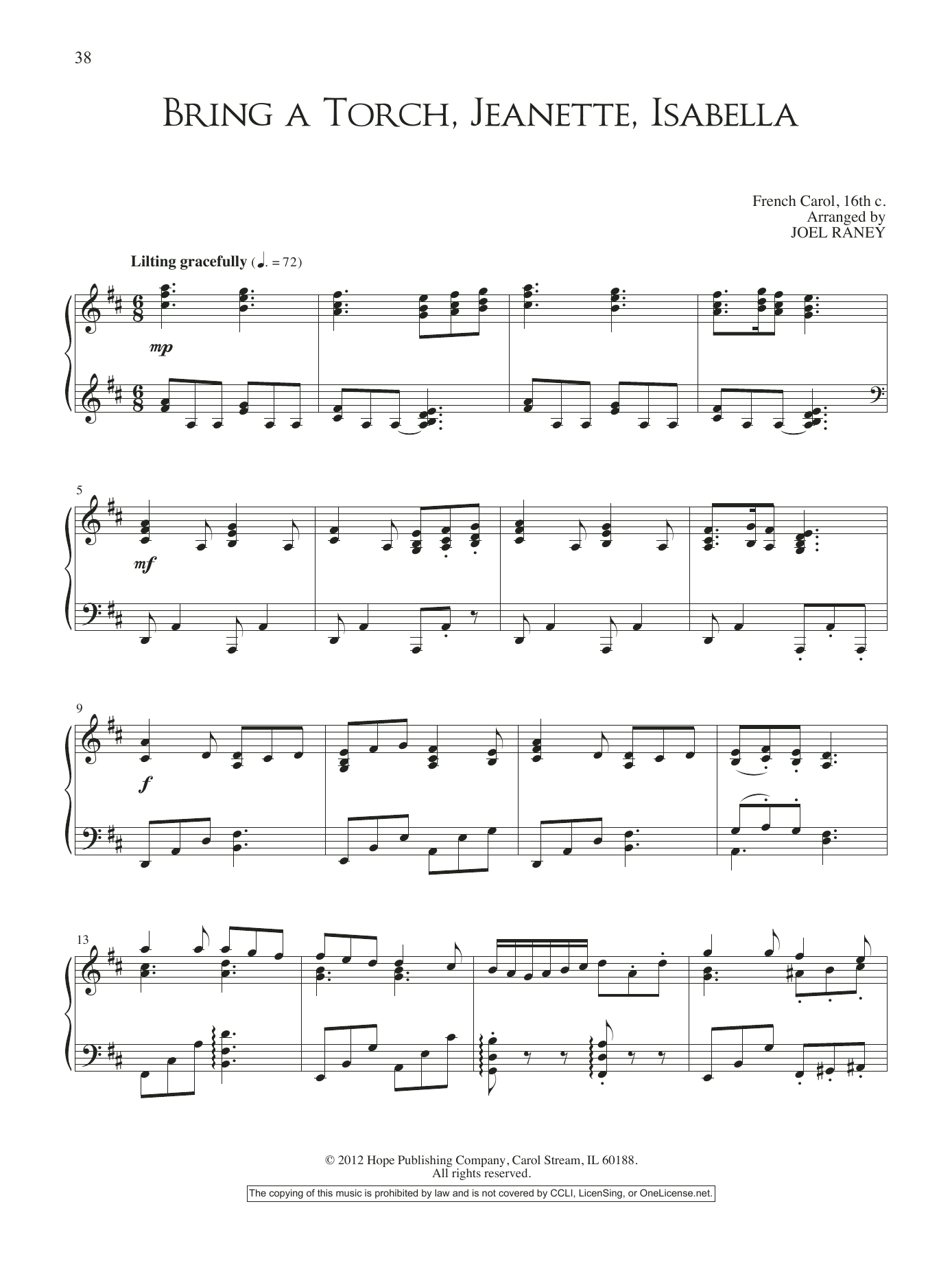 JOEL RAYNEY Bring a Torch, Jeanette, Isabella sheet music, chords, lyrics - Printable PDF for Piano Solo