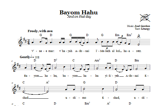 Learn to play Joel Gordon Bayom Hahu (And On That Day) sheet music for Melody Line, Lyrics & Chords in minutes. Joel Gordon Bayom Hahu (And On That Day) sheet music notes and chords