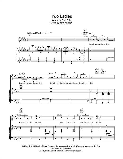 Kander Ebb Two Ladies Sheet Music Notes Download Pdf Musical Show Score Piano Vocal Guitar