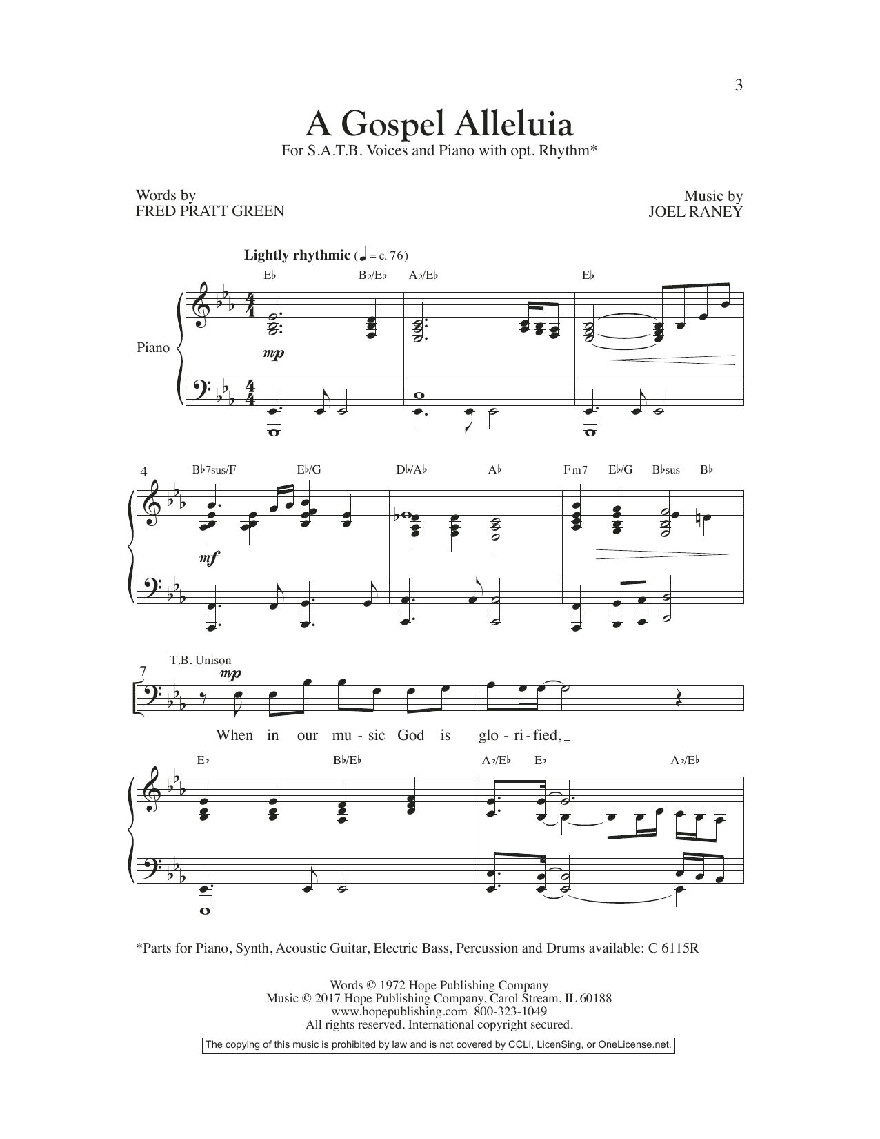 Learn to play Joel Raney A Gospel Alleluia sheet music for SATB Choir in minutes. Joel Raney A Gospel Alleluia sheet music preview music notes and score for SATB Choir including 10 page(s)