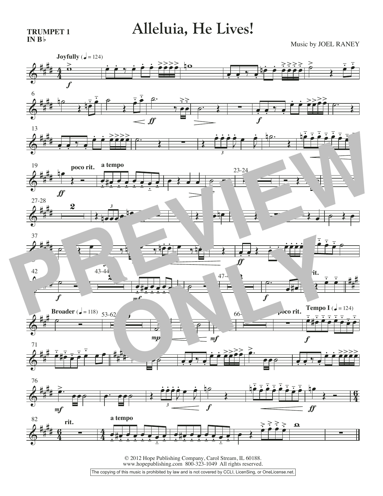 Joel Raney Alleluia, He Lives - Trumpet 1 sheet music preview music notes and score for Choir Instrumental Pak including 1 page(s)
