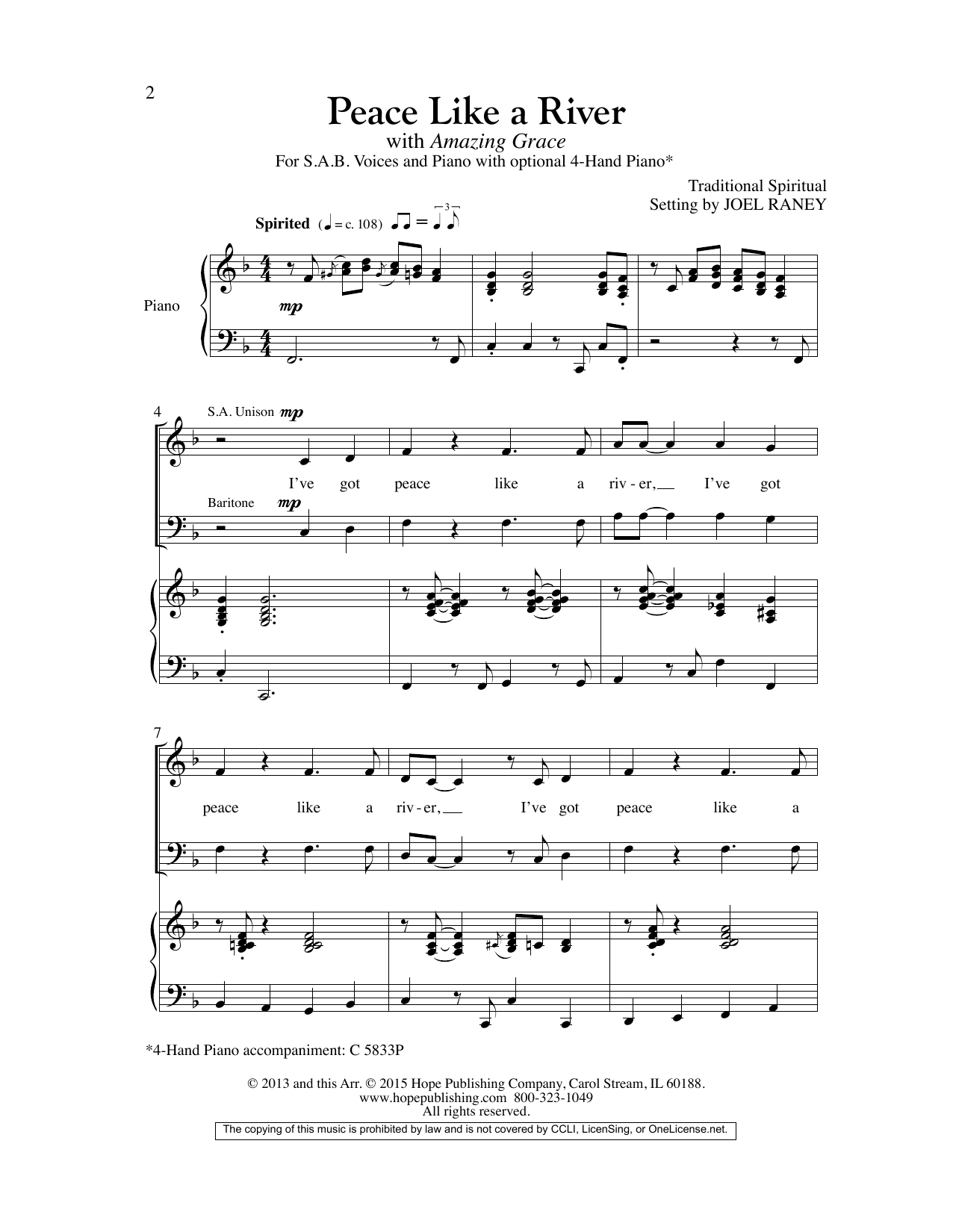 Joel Raney Peace Like A River (with Amazing Grace) sheet music preview music notes and score for Choir including 11 page(s)