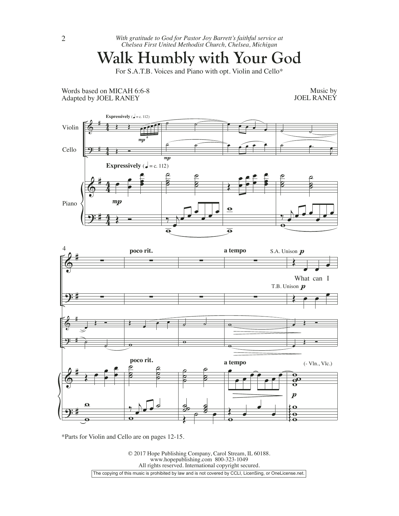 Learn to play Joel Raney Walk Humbly With Your God sheet music for SATB Choir in minutes. Joel Raney Walk Humbly With Your God sheet music preview music notes and score for SATB Choir including 16 page(s)