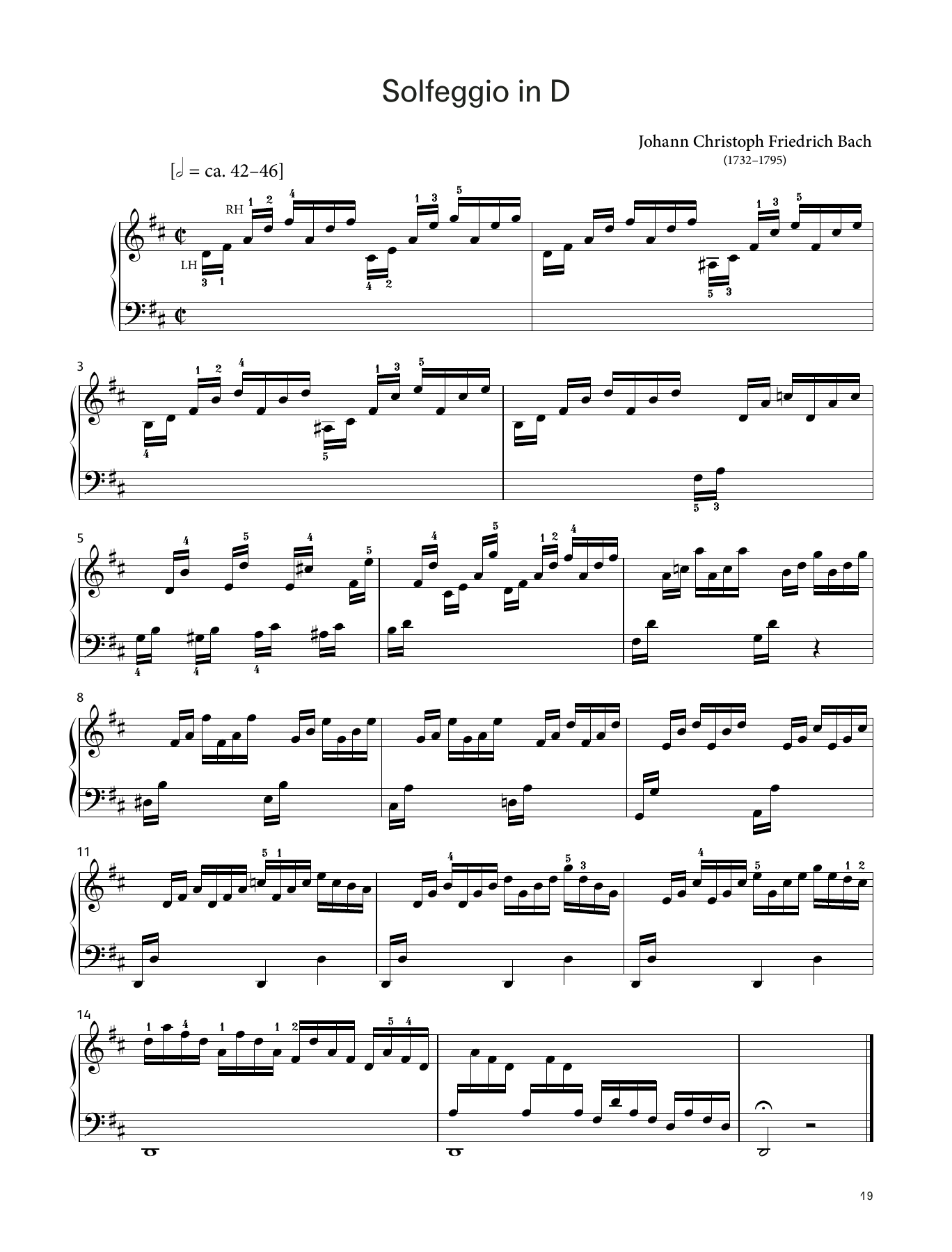 Johann Christoph Friedrich Bach Solfeggio in D (LCME Piano 2018 Grade 4 List A) sheet music, chords, lyrics - Printable PDF for Piano Solo