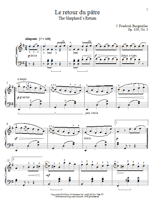 Johann Friedrich Burgmuller The Shepherd's Return sheet music, chords, lyrics - Printable PDF for Piano