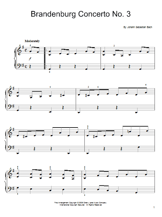 Johann Sebastian Bach Brandenburg Concerto No. 3 sheet music, chords, lyrics - Printable PDF for Violin