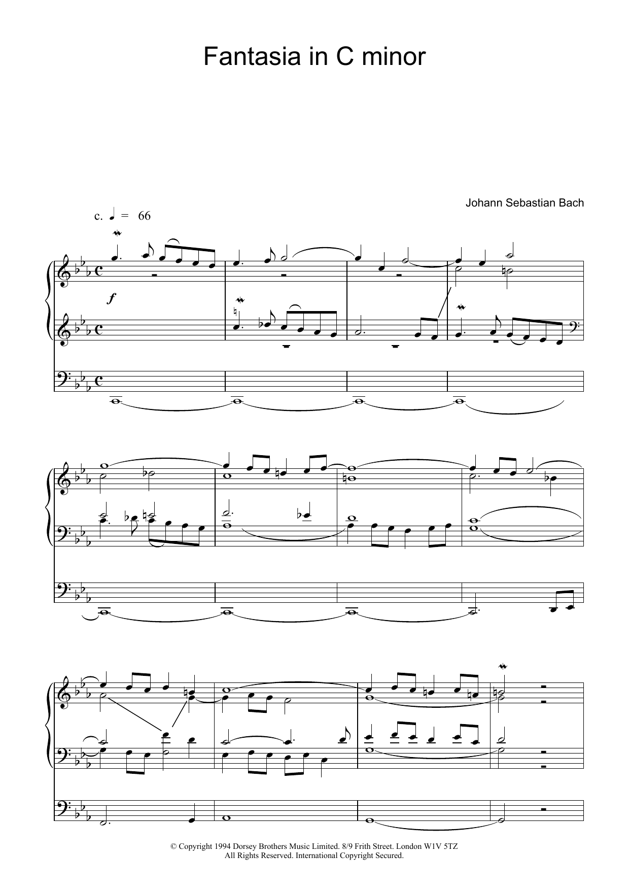 J.S. Bach Fantasia and Fugue in C Minor, BWV 537 sheet music, chords, lyrics - Printable PDF for Organ