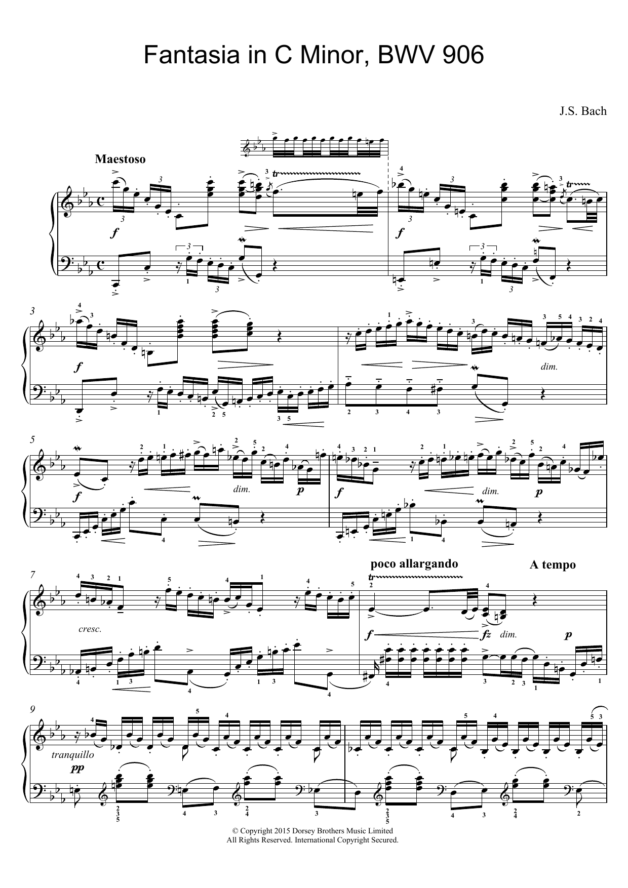J.S. Bach Fantasia in C Minor sheet music, chords, lyrics - Printable PDF for Piano