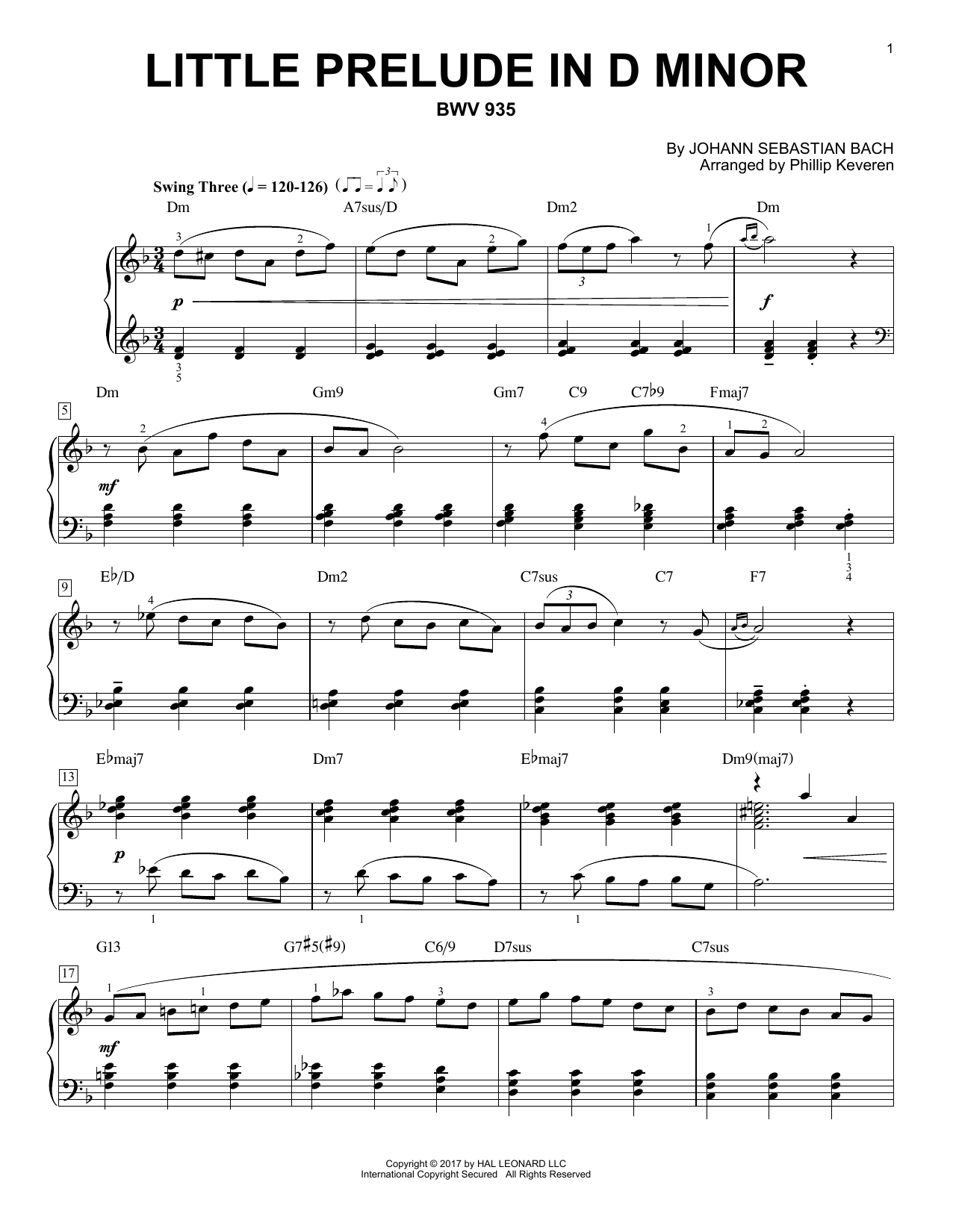 Phillip Keveren Little Prelude In D Minor, BWV 935 sheet music, chords, lyrics - Printable PDF for Piano