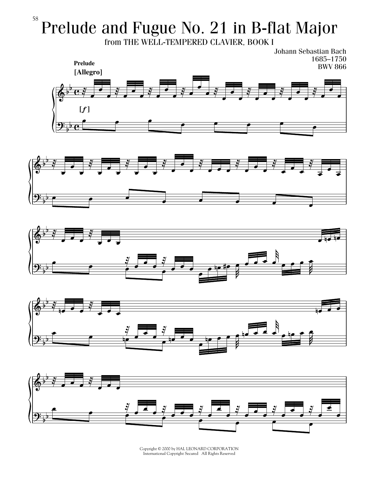 Johann Sebastian Bach Prelude And Fugue In B-Flat Major, BWV 560 sheet music, chords, lyrics - Printable PDF for Piano Solo