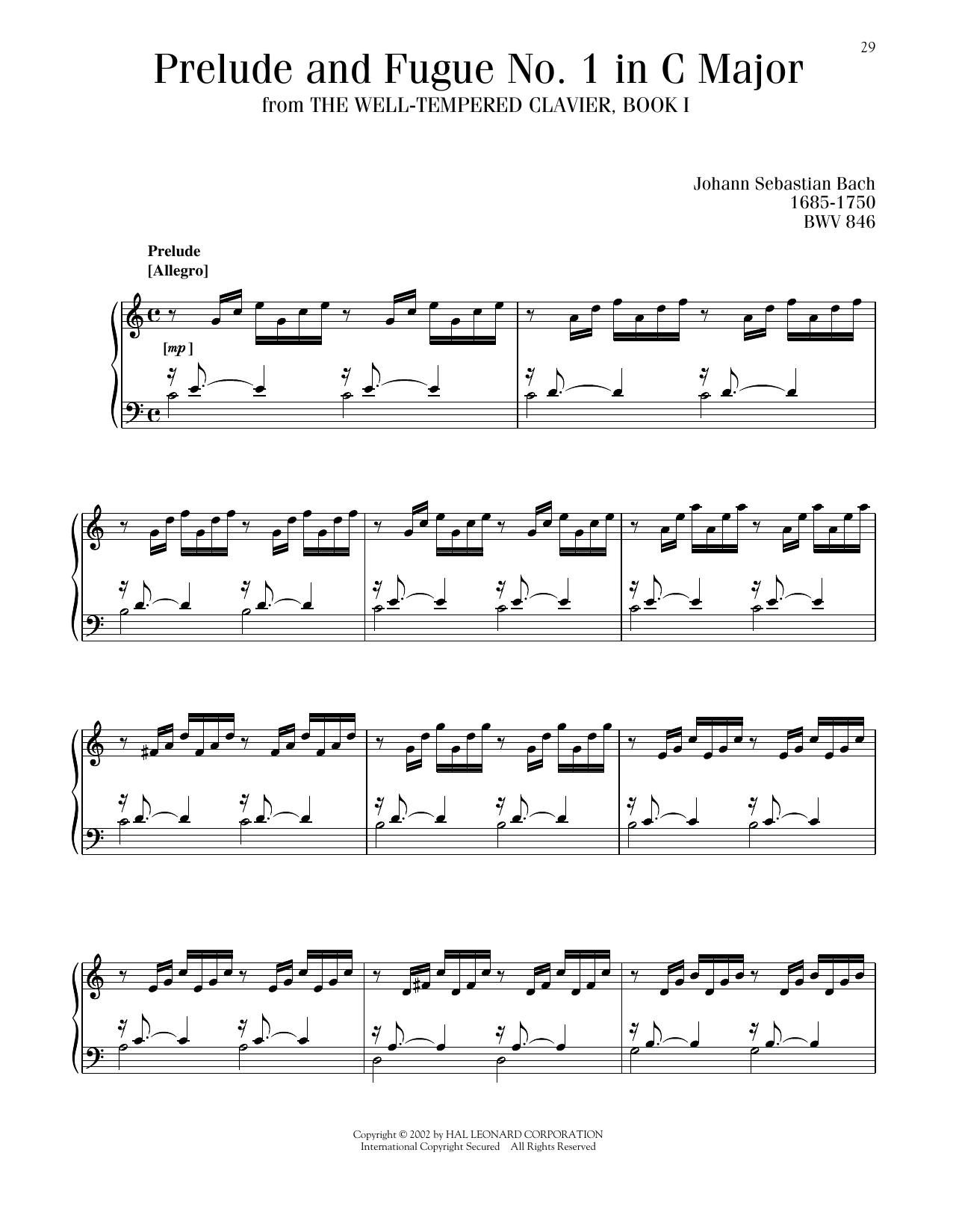Johann Sebastian Bach Prelude And Fugue In C Major, BWV 553 sheet music, chords, lyrics - Printable PDF for Piano Solo