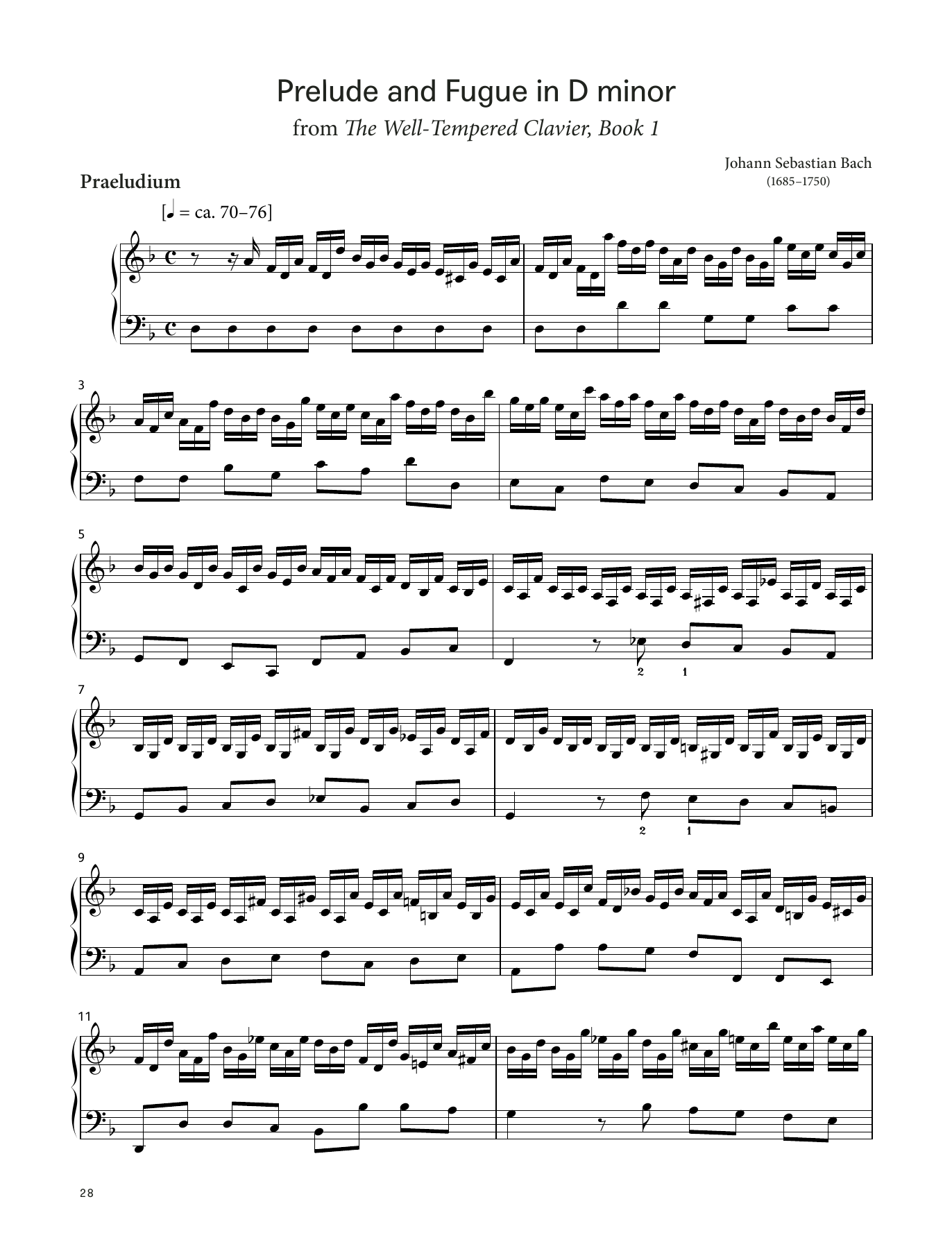 Johann Sebastian Bach Prelude and Fugue in D minor, BWV 851 (LCME Piano 2018 Grade 8 List A) sheet music, chords, lyrics - Printable PDF for Piano Solo