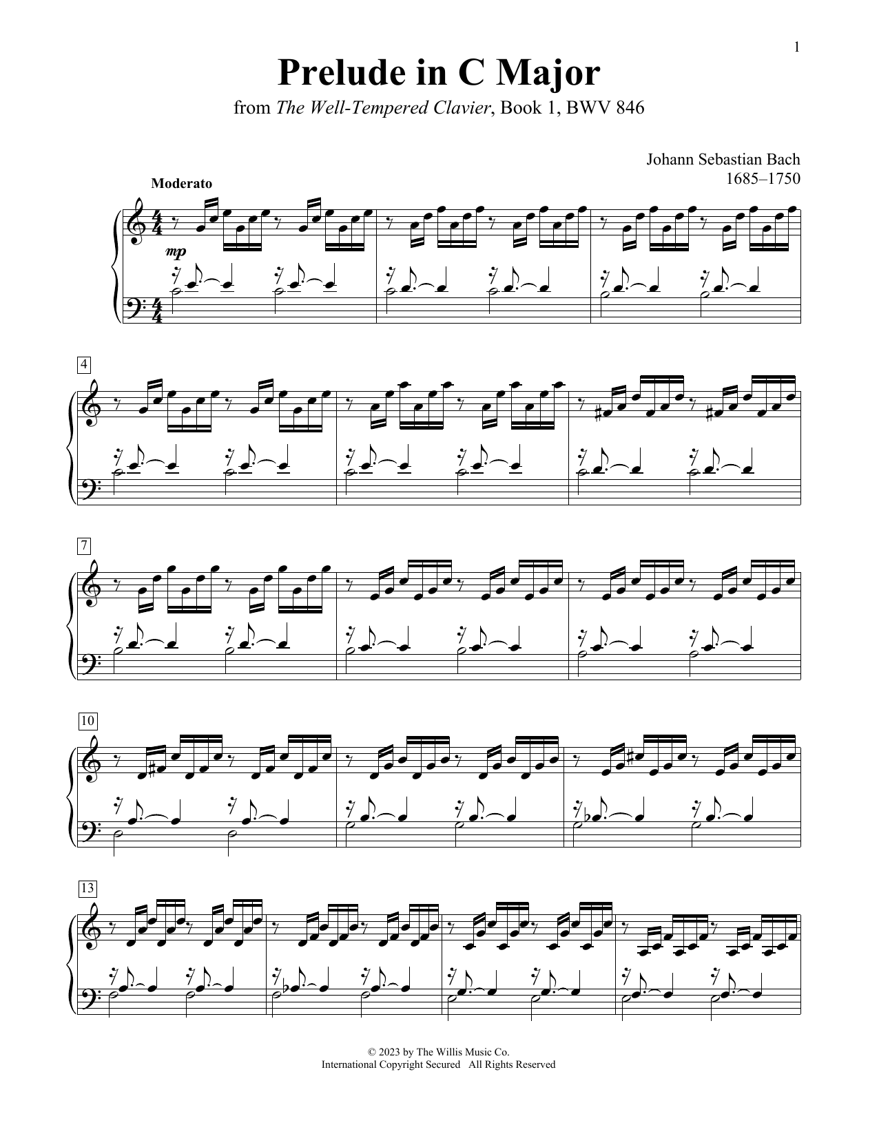 Johann Sebastian Bach Prelude In C Major, BWV 846 sheet music, chords, lyrics - Printable PDF for Educational Piano