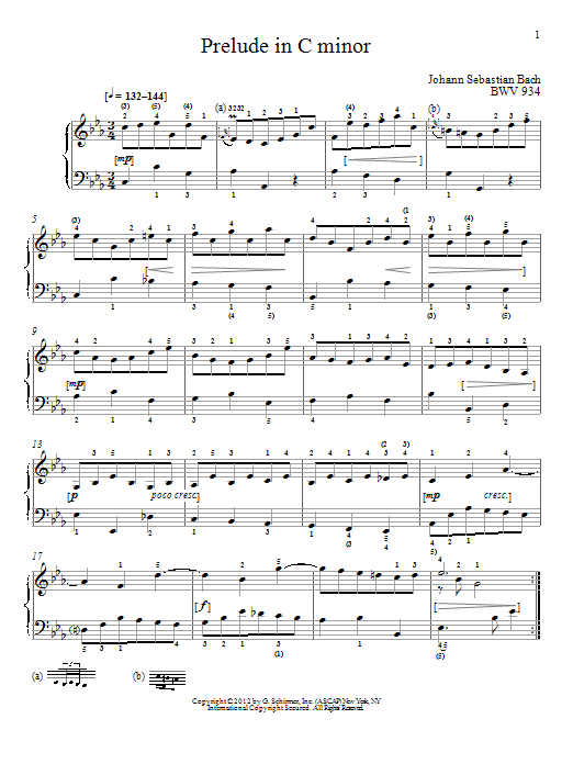 J.S. Bach Prelude In C Minor, BMV 934 sheet music, chords, lyrics - Printable PDF for Piano