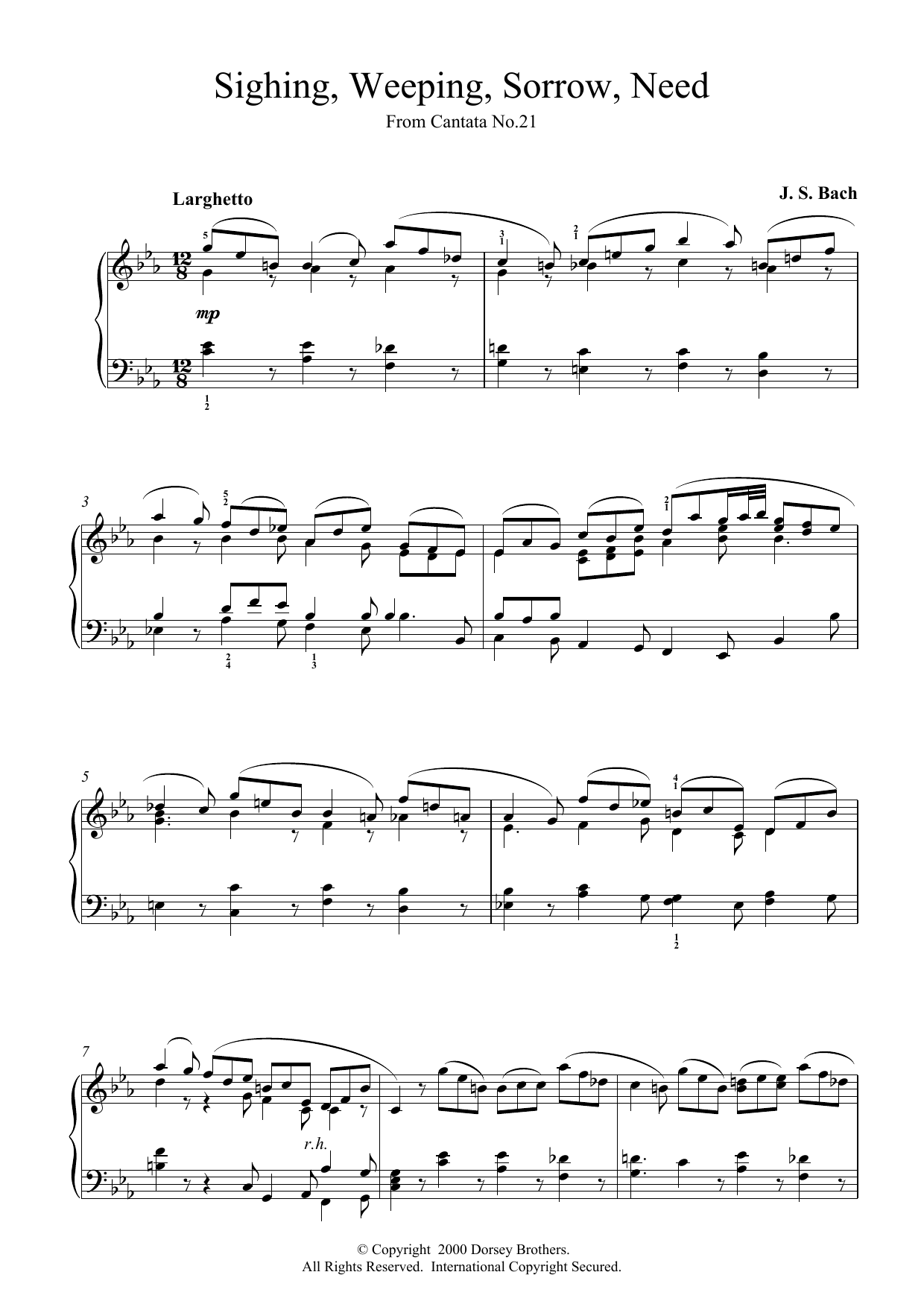 J.S. Bach Sighing, Weeping, Sorrow, Need sheet music, chords, lyrics - Printable PDF for Piano
