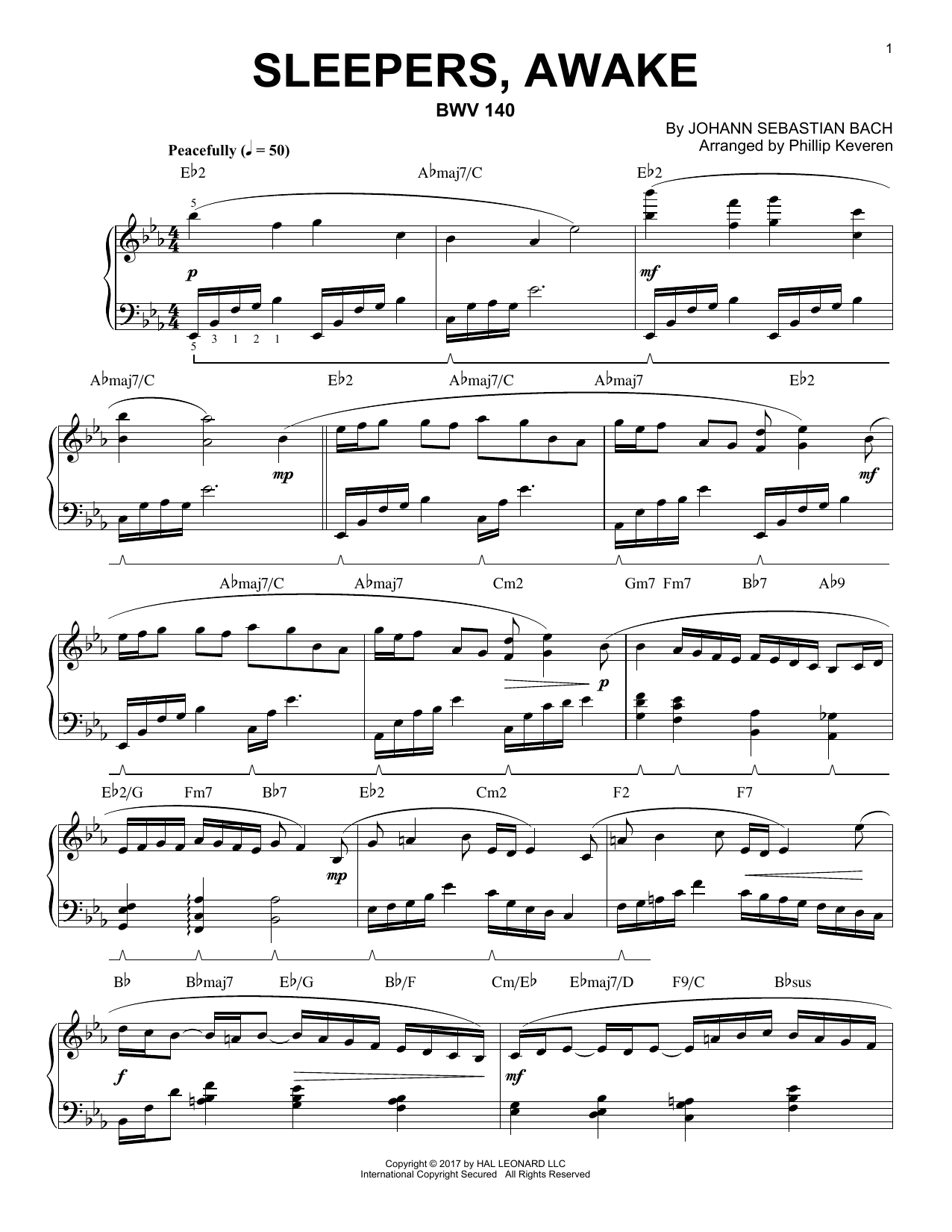 Phillip Keveren Sleepers, Awake, BWV 140 sheet music, chords, lyrics - Printable PDF for Piano