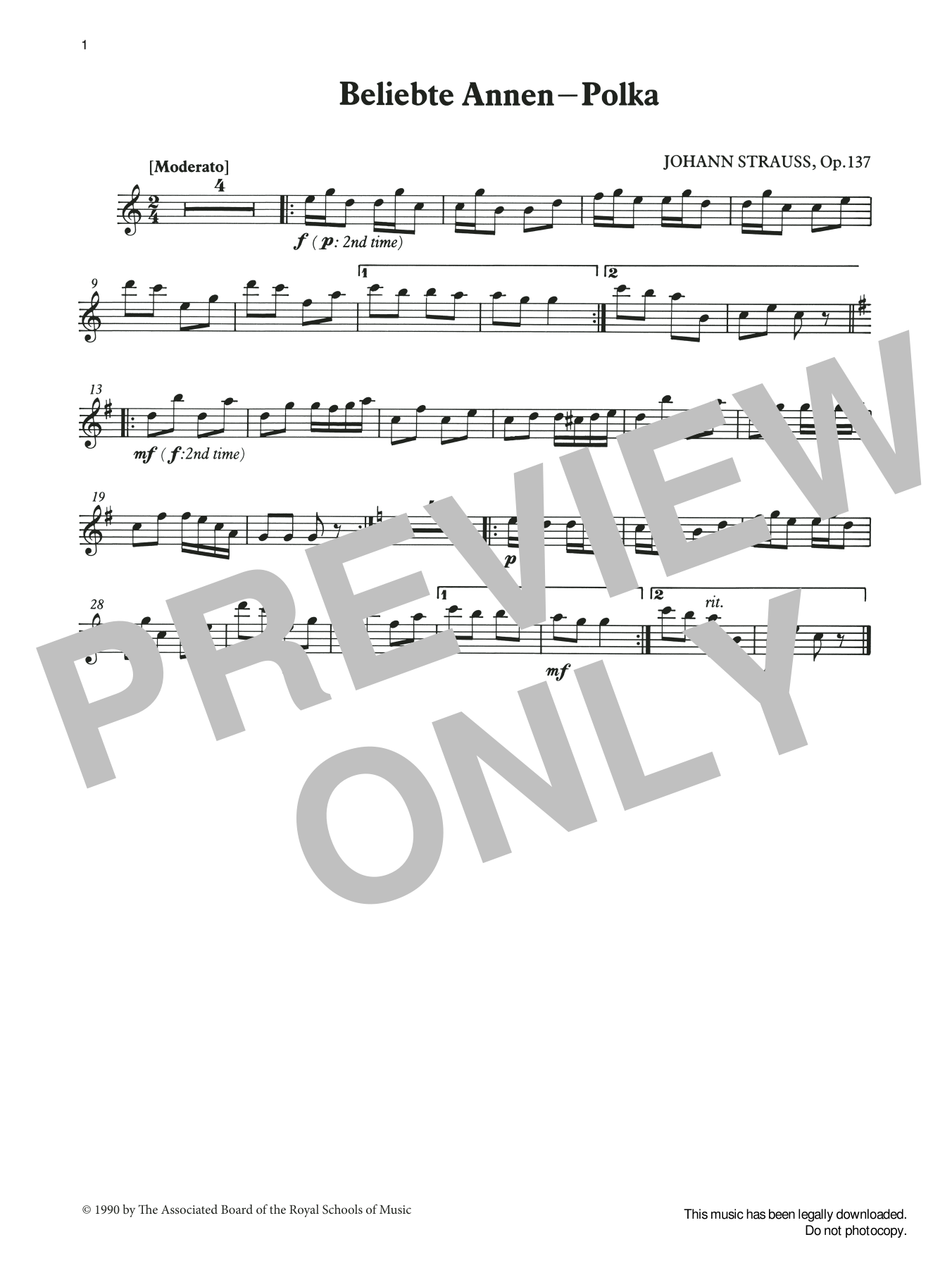 Johann Strauss I Beliebte Annen - Polka (score & part) from Graded Music for Tuned Percussion, Book I sheet music, chords, lyrics - Printable PDF for Percussion Solo