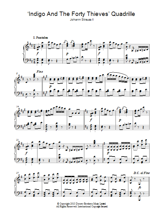 Johann Strauss II Indigo & The Forty Thieves sheet music, chords, lyrics - Printable PDF for Piano