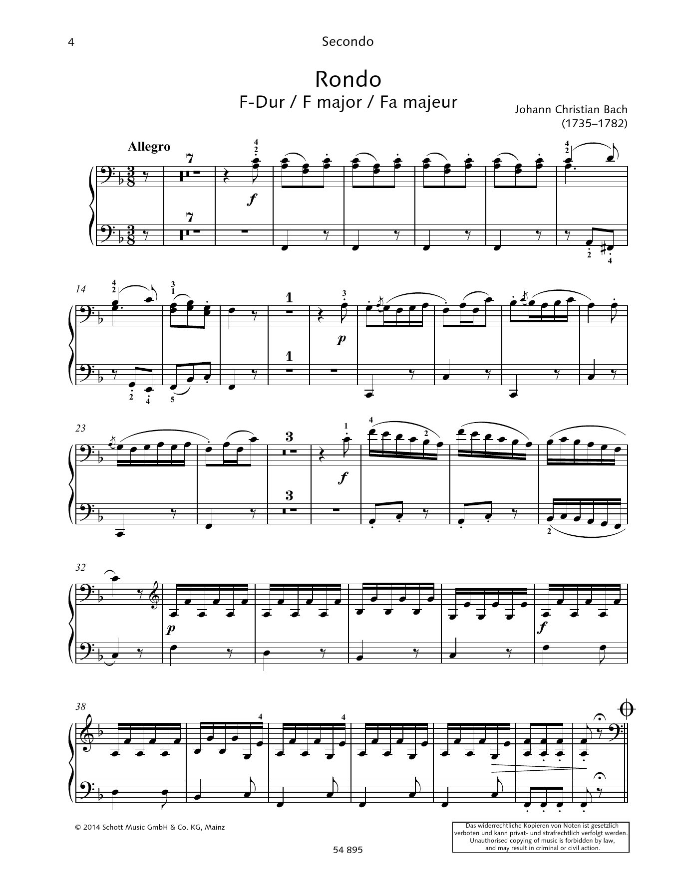 Learn to play Johann Christian Bach Rondo sheet music for Piano Duet in minutes. Johann Christian Bach Rondo sheet music preview music notes and score for Piano Duet including 8 page(s)