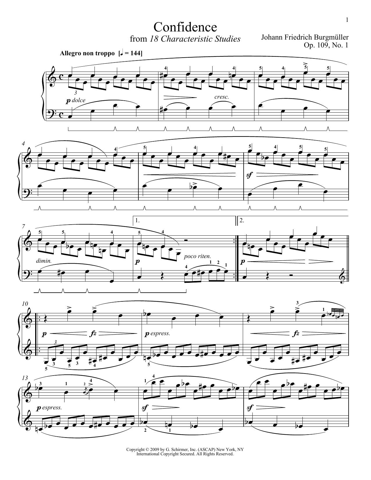Learn to play Johann Friedrich Burgmuller Confidence sheet music for Piano in minutes. Johann Friedrich Burgmuller Confidence sheet music preview music notes and score for Piano including 2 page(s)