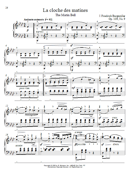 Learn to play Johann Friedrich Burgmuller Morning Bell sheet music for Piano in minutes. Johann Friedrich Burgmuller Morning Bell sheet music preview music notes and score for Piano including 2 page(s)