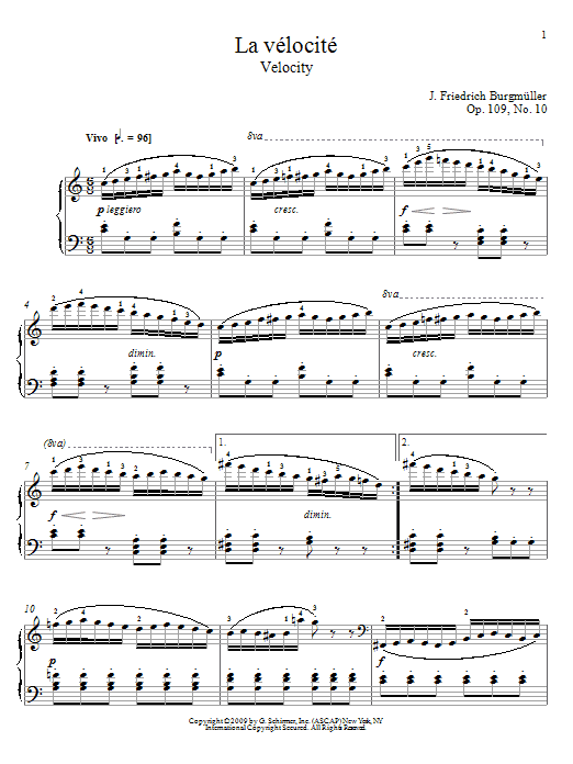 Learn to play Johann Friedrich Burgmuller Velocity sheet music for Piano in minutes. Johann Friedrich Burgmuller Velocity sheet music preview music notes and score for Piano including 3 page(s)