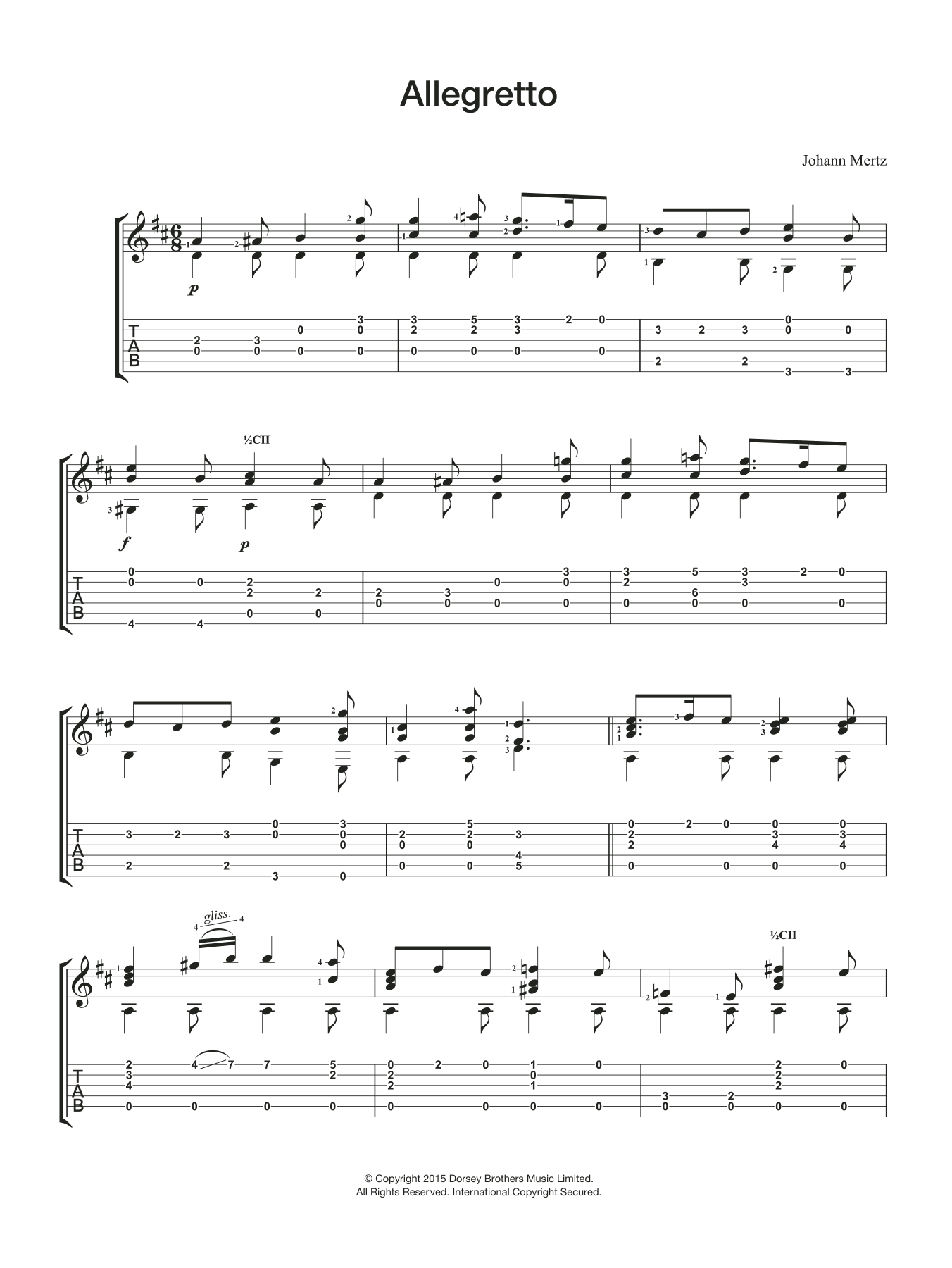 Learn to play Johann Kaspar Mertz Allegretto sheet music for Guitar in minutes. Johann Kaspar Mertz Allegretto sheet music preview music notes and score for Guitar including 2 page(s)