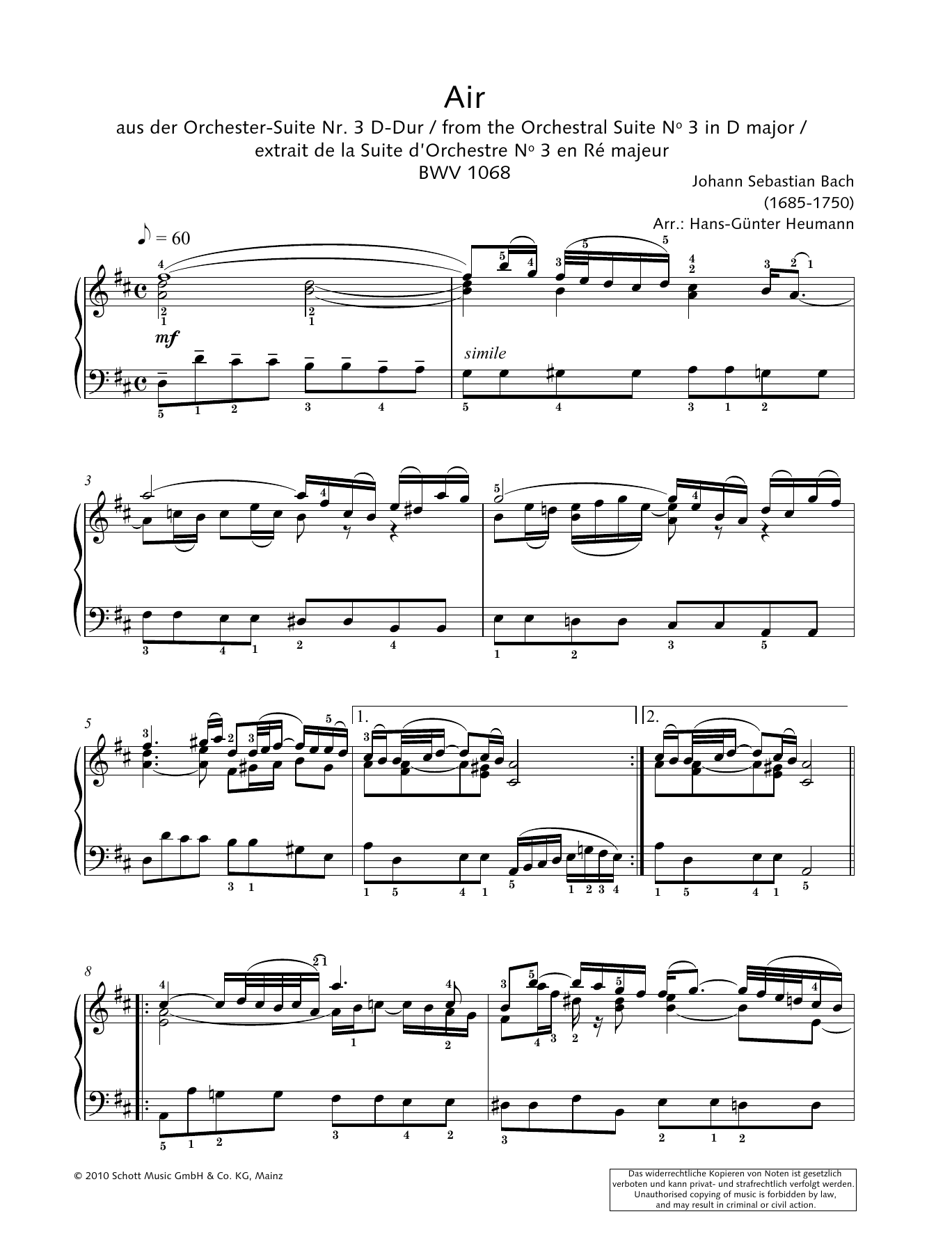 Learn to play Johann Sebastian Bach Air sheet music for Piano Solo in minutes. Johann Sebastian Bach Air sheet music preview music notes and score for Piano Solo including 3 page(s)
