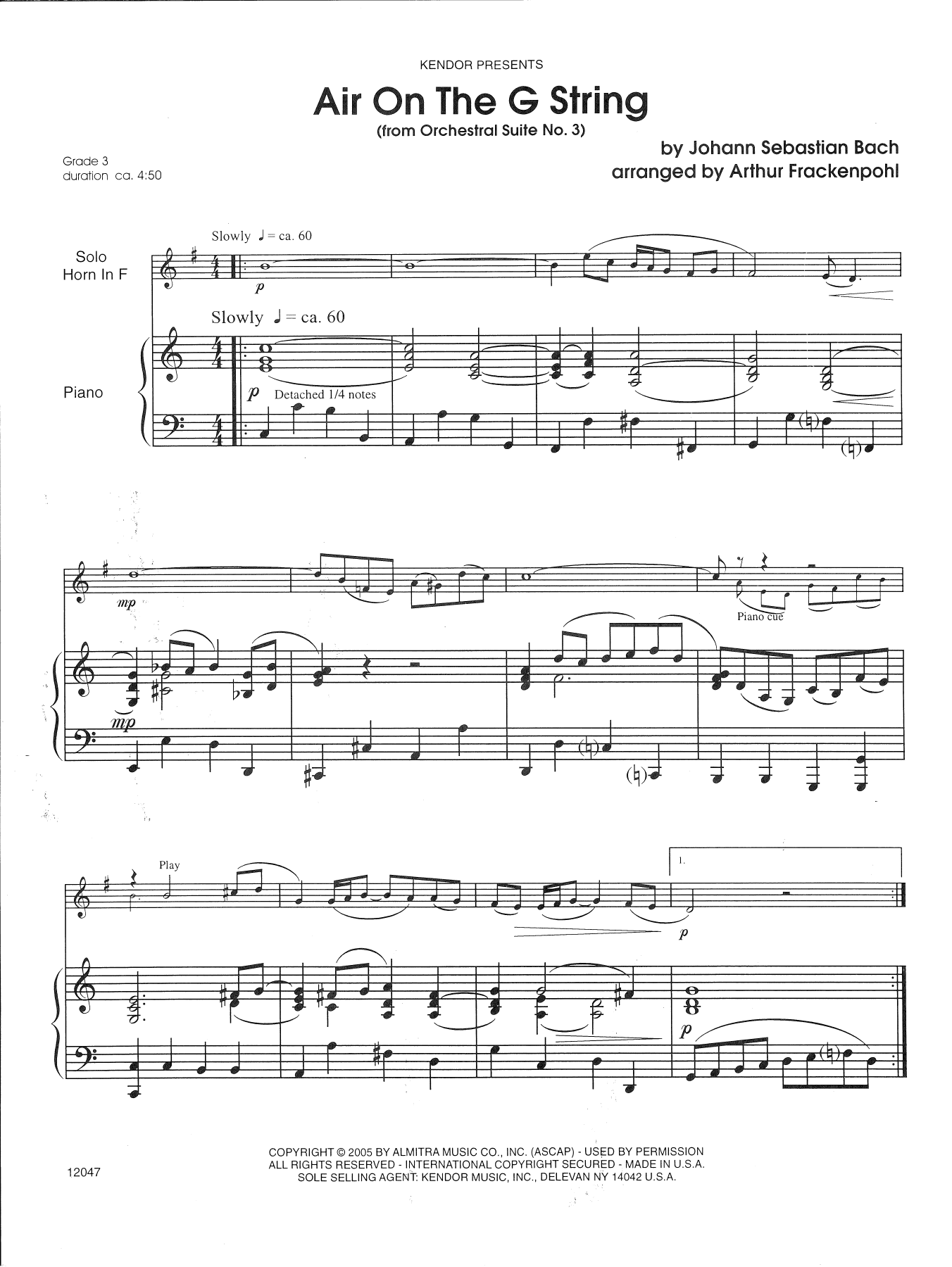 Learn to play Johann Sebastian Bach Air On The G String (from Orchestral Suite No. 3) (arr. Arthur Frackenpohl) - Piano Accompaniment sheet music for Brass Solo in minutes. Johann Sebastian Bach Air On The G String (from Orchestral Suite No. 3) (arr. Arthur Frackenpohl) - Piano Accompaniment sheet music preview music notes and score for Brass Solo including 3 page(s)