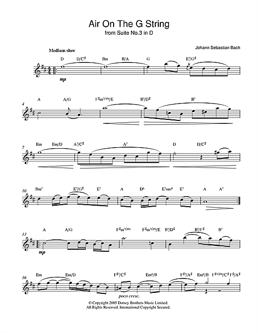 J.S. Bach Air On The G String (from Suite No.3 in D Major) sheet music preview music notes and score for Piano including 2 page(s)