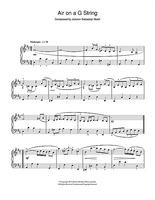 Learn to play J.S. Bach Air On The G String (from Suite No.3 in D Major) sheet music for Piano in minutes. J.S. Bach Air On The G String (from Suite No.3 in D Major) sheet music preview music notes and score for Piano including 2 page(s)