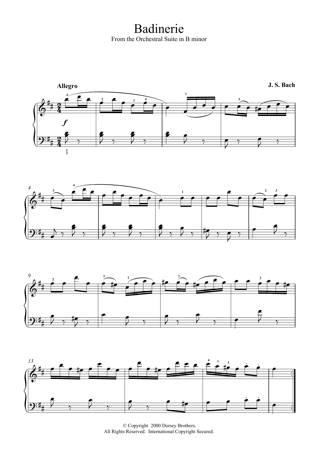 J.S. Bach Badinerie (from Orchestral Suite No. 2 in B Minor) sheet music preview music notes and score for Piano including 2 page(s)