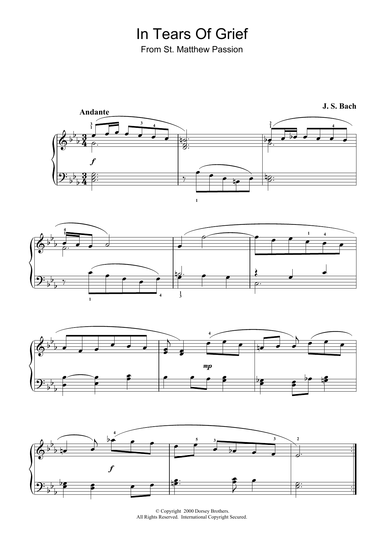 Learn to play J.S. Bach In Tears Of Grief (from St Matthew Passion) sheet music for Piano in minutes. J.S. Bach In Tears Of Grief (from St Matthew Passion) sheet music preview music notes and score for Piano including 2 page(s)