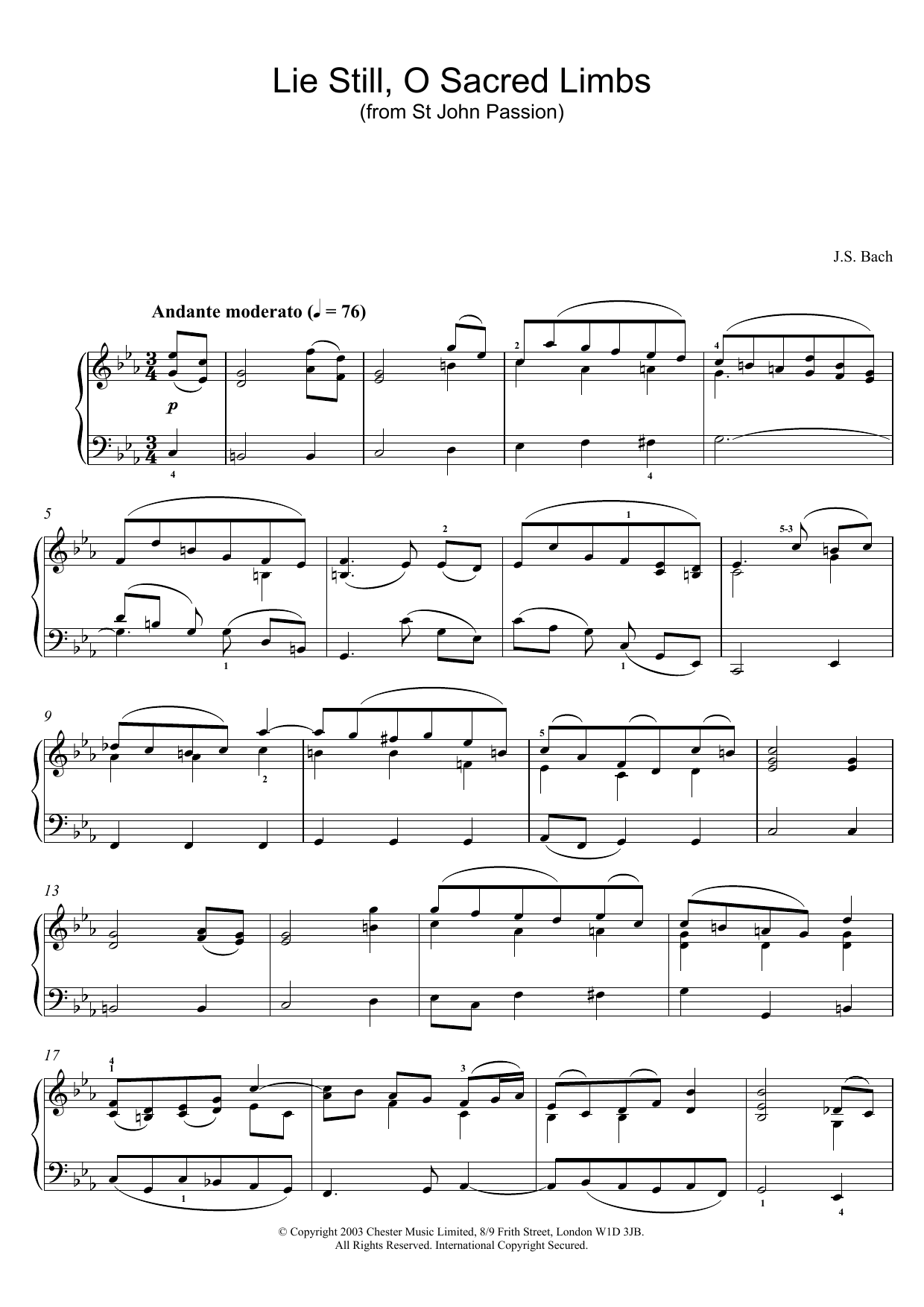 Learn to play J.S. Bach Lie Still, O Sacred Limbs (from St John Passion) sheet music for Piano in minutes. J.S. Bach Lie Still, O Sacred Limbs (from St John Passion) sheet music preview music notes and score for Piano including 2 page(s)