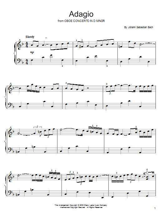 Learn to play J.S. Bach Oboe Concerto In D Minor (Adagio) sheet music for Easy Piano in minutes. J.S. Bach Oboe Concerto In D Minor (Adagio) sheet music notes and chords