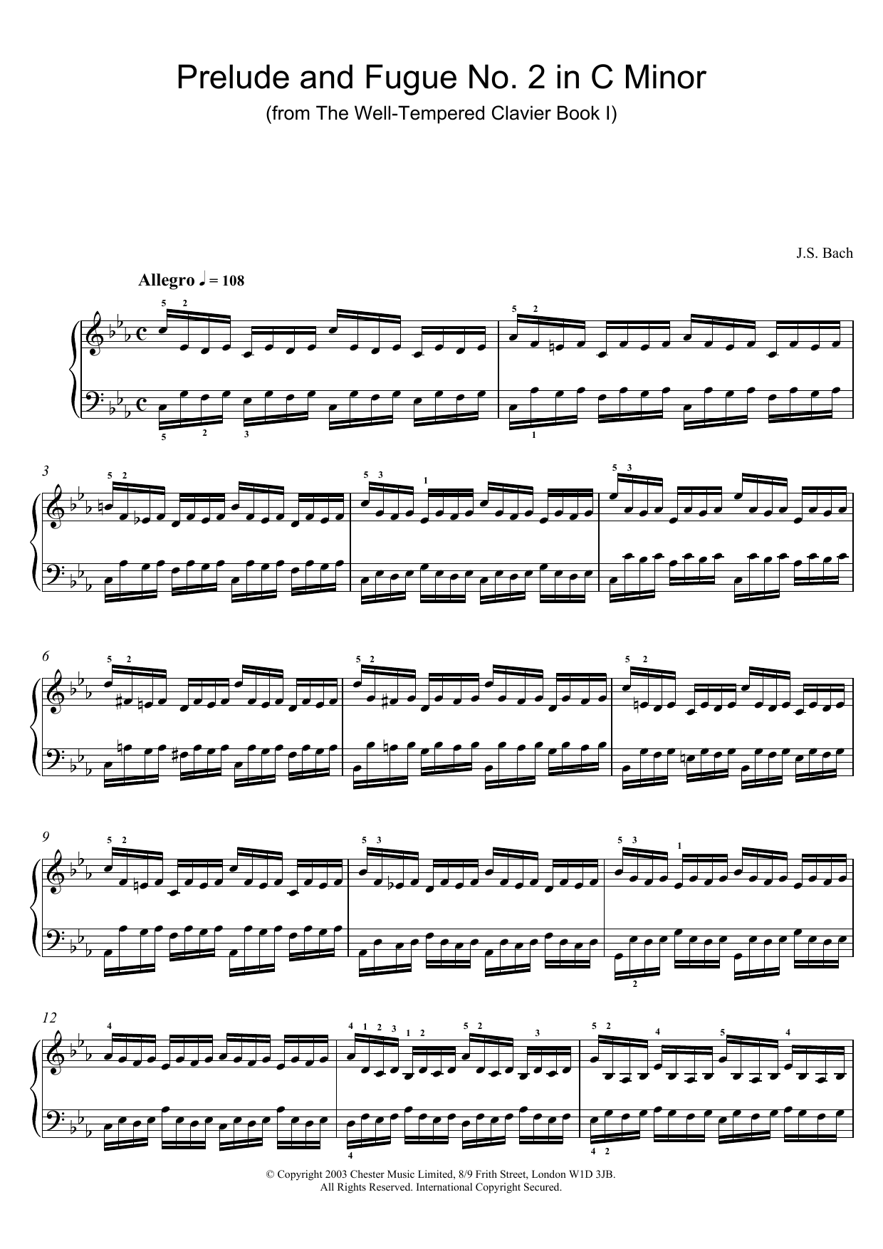 Learn to play J.S. Bach Prelude and Fugue No.2 in C Minor (from The Well-Tempered Clavier, Bk.1) sheet music for Piano in minutes. J.S. Bach Prelude and Fugue No.2 in C Minor (from The Well-Tempered Clavier, Bk.1) sheet music preview music notes and score for Piano including 5 page(s)