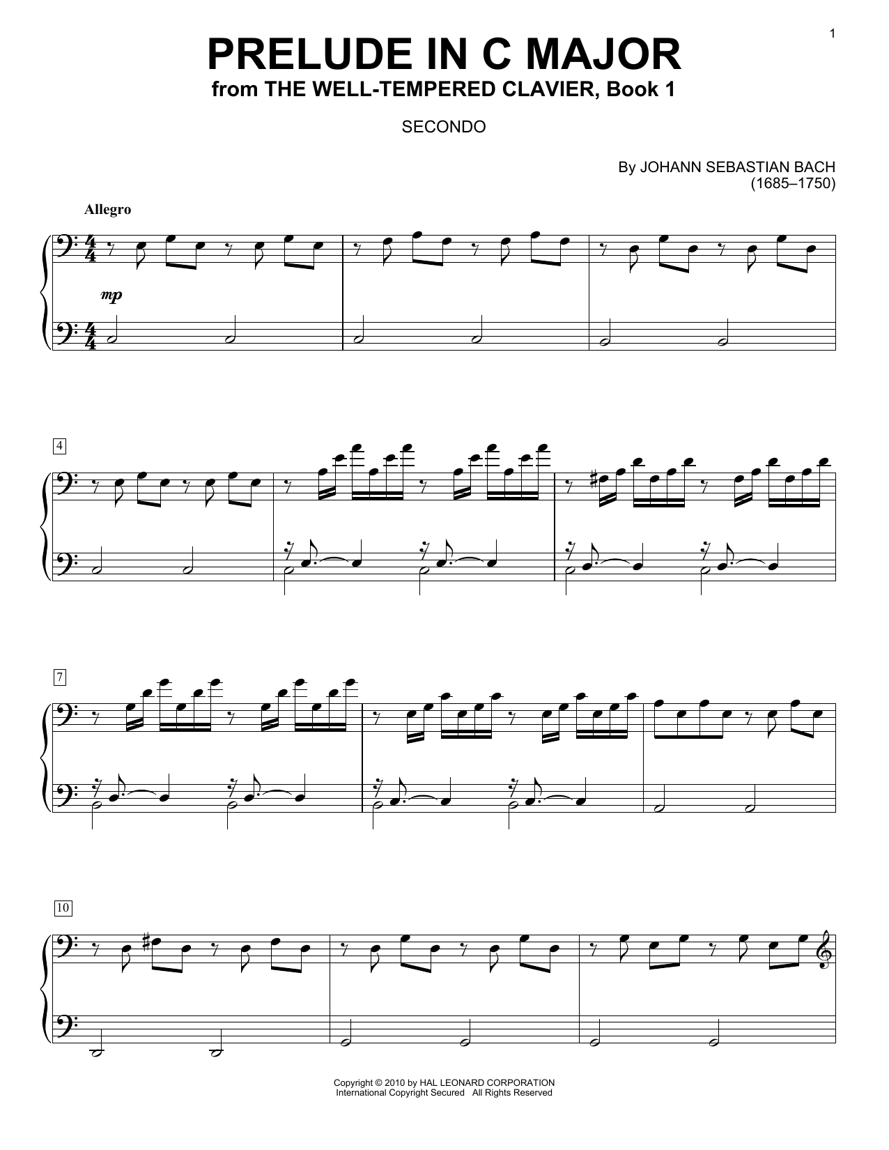 Learn to play J.S. Bach Prelude In C Major sheet music for Piano Duet in minutes. J.S. Bach Prelude In C Major sheet music preview music notes and score for Piano Duet including 6 page(s)
