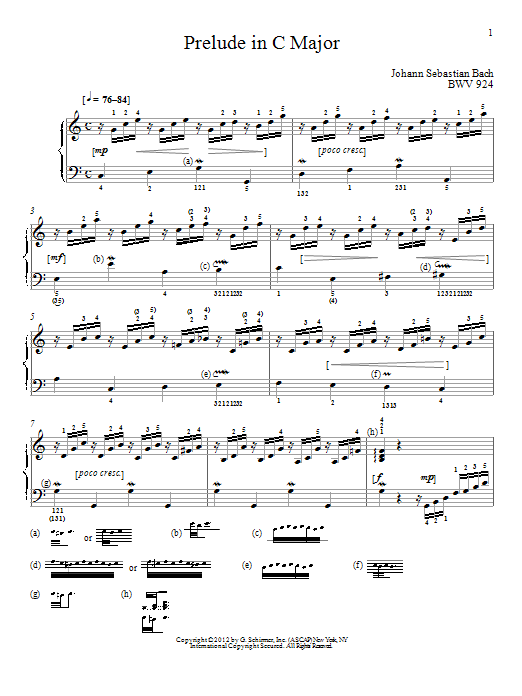 Learn to play J.S. Bach Prelude In C Major, BMV 924 sheet music for Piano in minutes. J.S. Bach Prelude In C Major, BMV 924 sheet music preview music notes and score for Piano including 2 page(s)