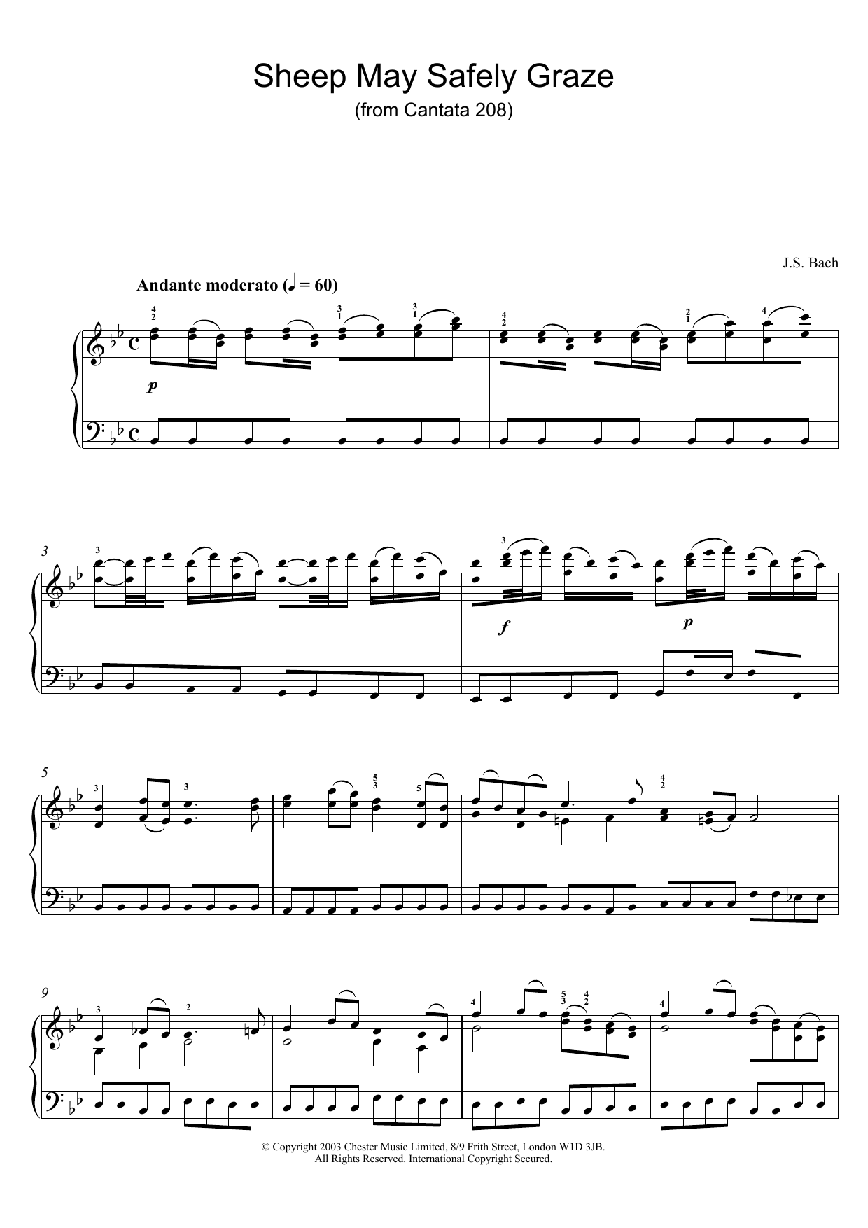 Learn to play J.S. Bach Sheep May Safely Graze (from Cantata 208) sheet music for Piano in minutes. J.S. Bach Sheep May Safely Graze (from Cantata 208) sheet music preview music notes and score for Piano including 3 page(s)