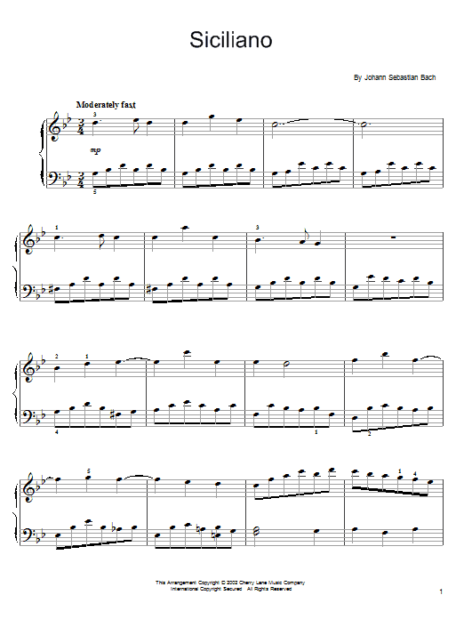 Learn to play J.S. Bach Siciliano sheet music for Easy Piano in minutes. J.S. Bach Siciliano sheet music notes and chords