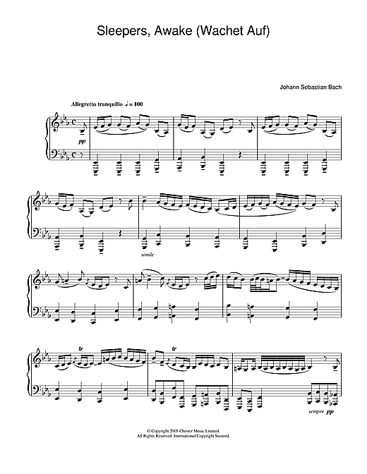 Learn to play J.S. Bach Sleepers, Awake (Wachet Auf) sheet music for Piano in minutes. J.S. Bach Sleepers, Awake (Wachet Auf) sheet music notes and chords