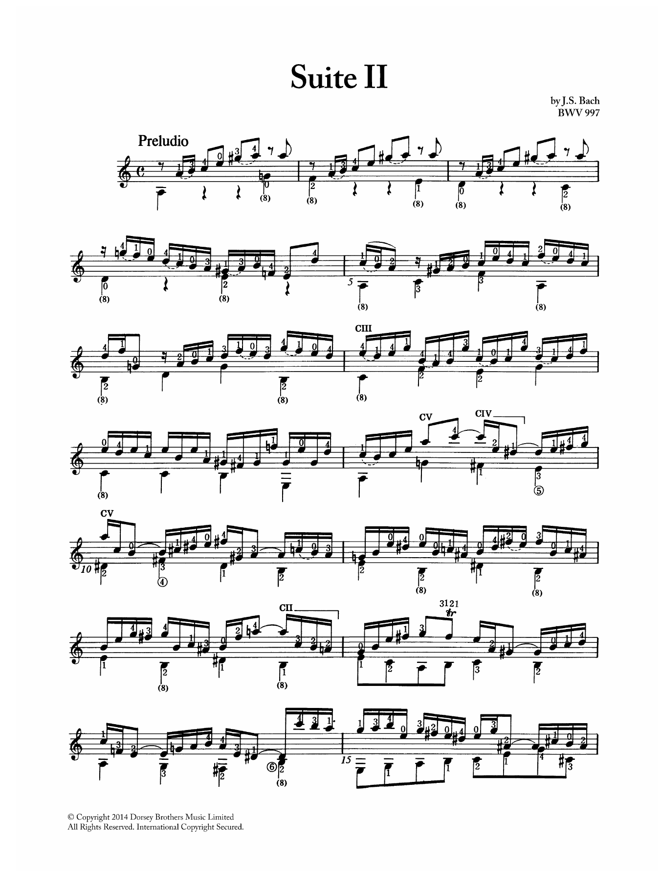 Learn to play J.S. Bach Suite in Cm BWV 997 sheet music for Guitar in minutes. J.S. Bach Suite in Cm BWV 997 sheet music preview music notes and score for Guitar including 17 page(s)