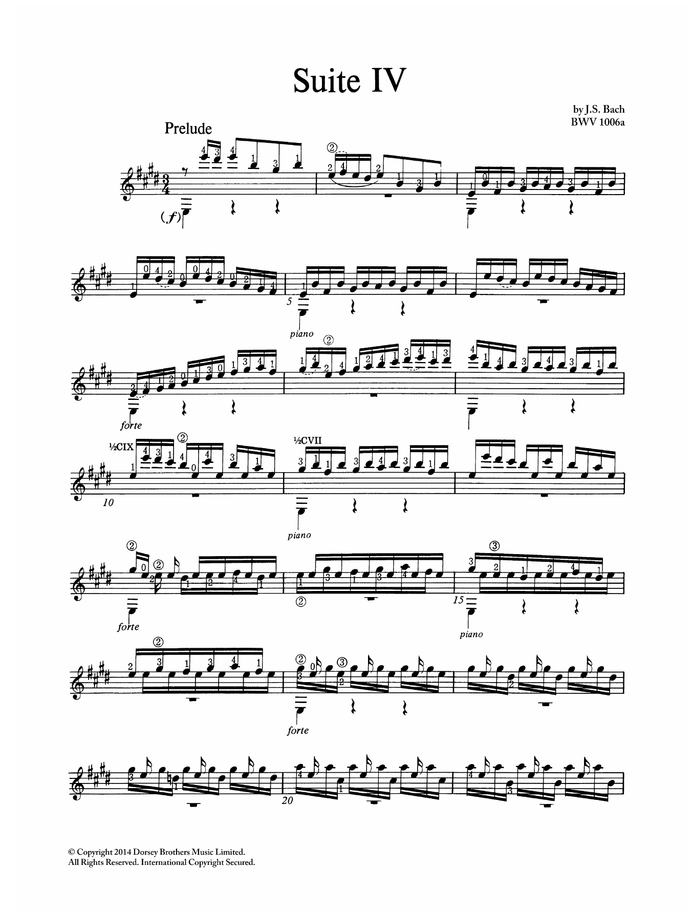 J.S. Bach Suite In E Major BWV 1006A sheet music preview music notes and score for Guitar including 20 page(s)