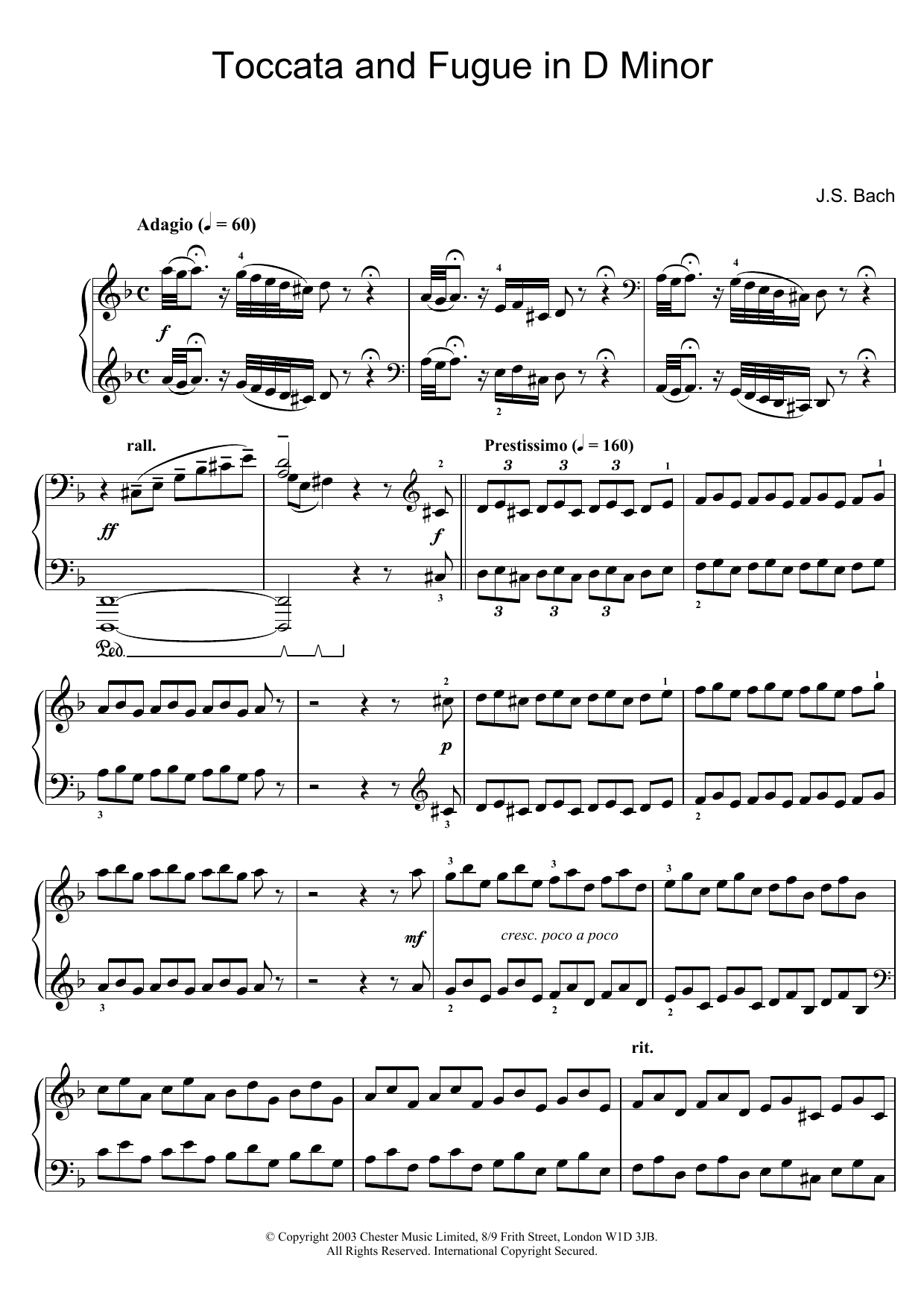 Learn to play J.S. Bach Toccata and Fugue in D Minor sheet music for Piano in minutes. J.S. Bach Toccata and Fugue in D Minor sheet music preview music notes and score for Piano including 6 page(s)